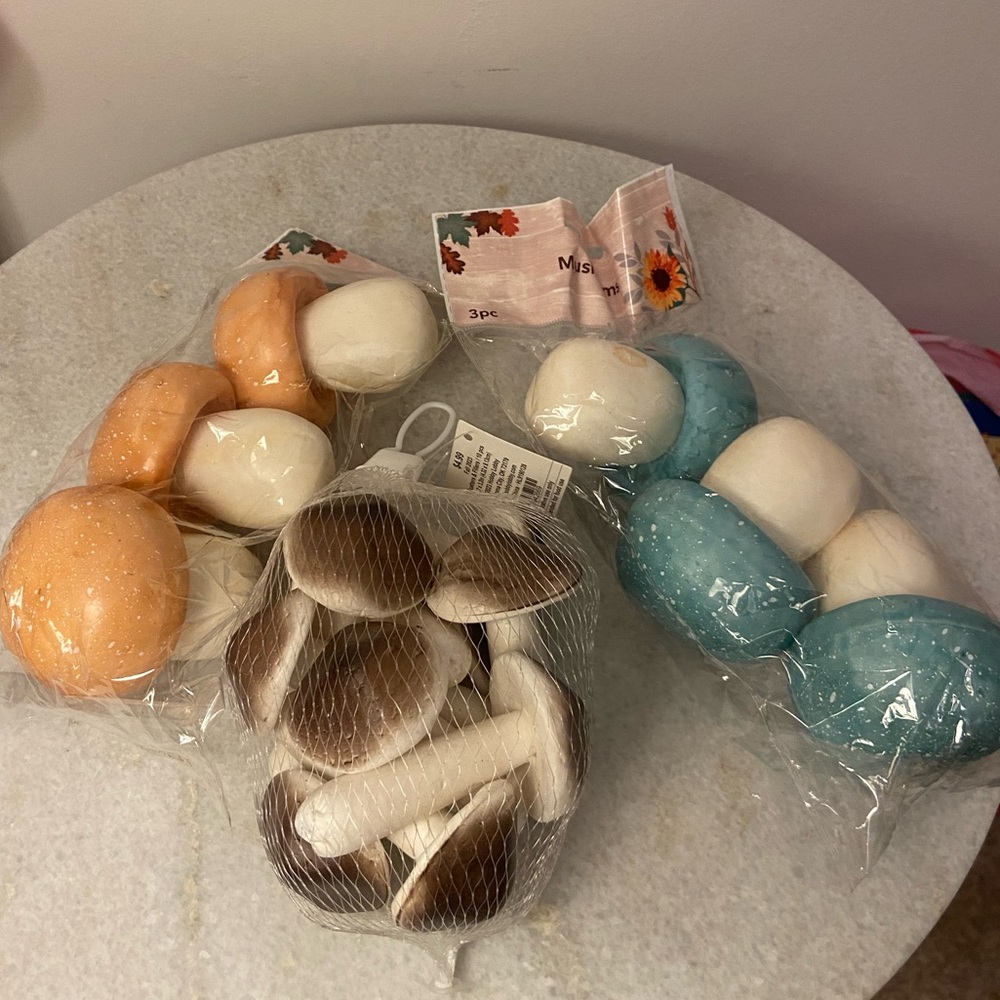 Decorative Artificial Mushrooms Set - Peach, White, Teal, Brown